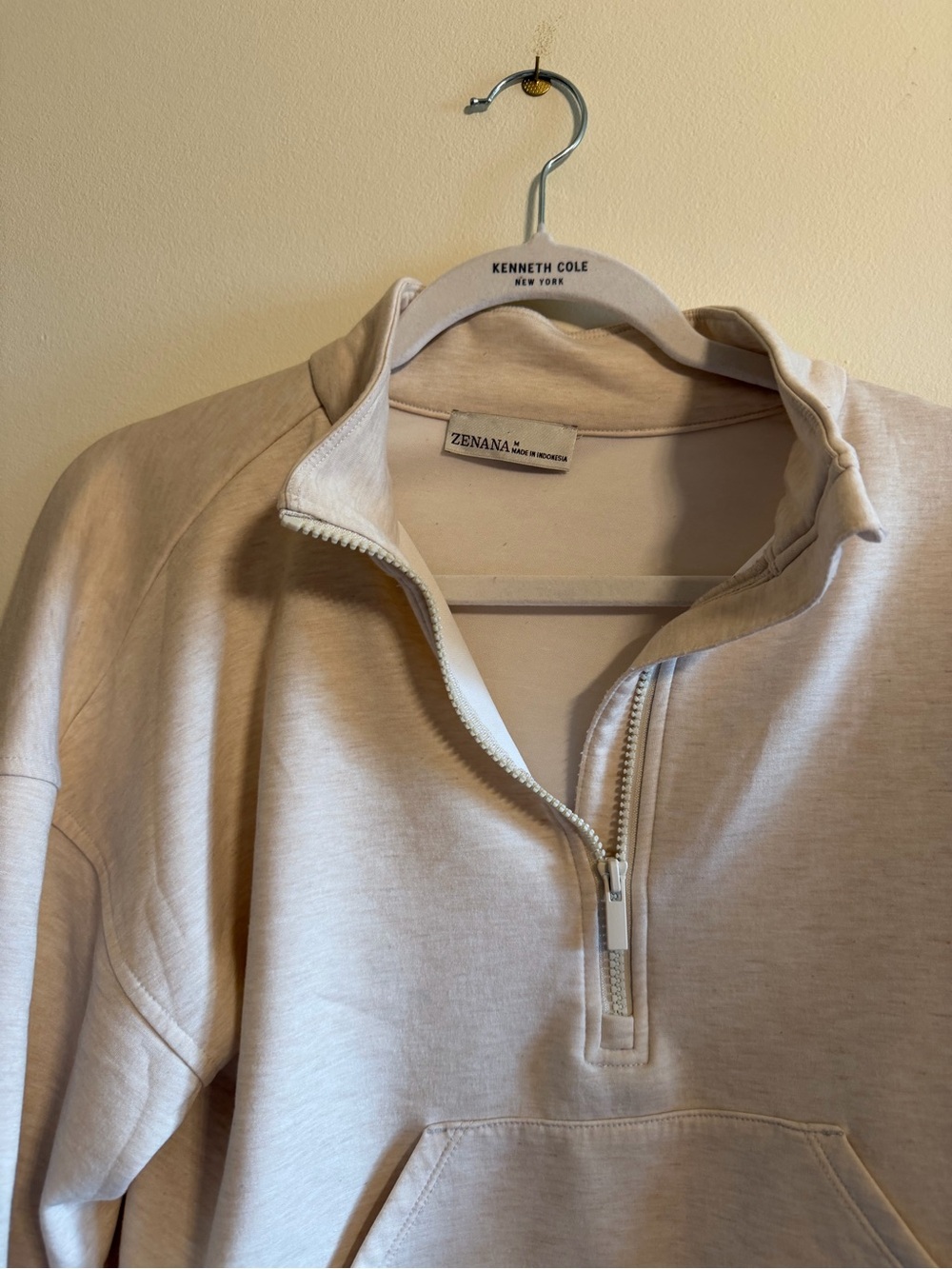 Zenana Cream Half-Zip cropped Pullover Sweatshirt women’s size M - Picture 3 of 9